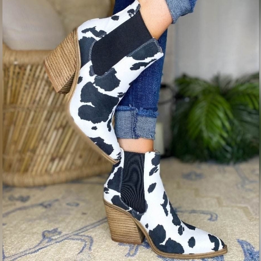 Cow Print Ankle Booties